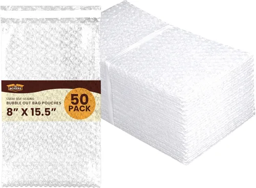 Miniatura 20 de The Boxery 3x5" Clear Self-Sealing Bubble Out Bag Pouches -50 Pack- Bubble Cushion Wrap Bags for Packing, Storage, Moving, and Shipping fragile items