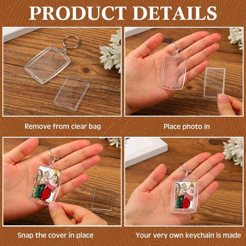 Miniatura 3 de Ecally 150 llaveros para insertar fotos, llaveros acrílicos, marco, llavero, colgante de foto en blanco, translúcido, transparente, para hacer tu