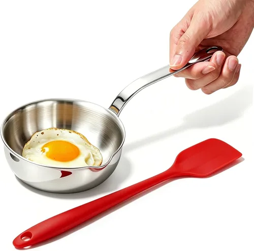 Miniatura 9 de Mini sartén para huevos de 5.1 pulgadas, mini sartén para salsa, sartén para tortilla de acero inoxidable 304 para sartén de huevos, calentador