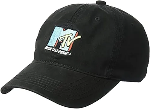 Concept One Gorra de béisbol unisex con logotipo bordado de MTV para adultos, ajustable, con ala curvada, color negro, talla única de EE. UU, Negro -