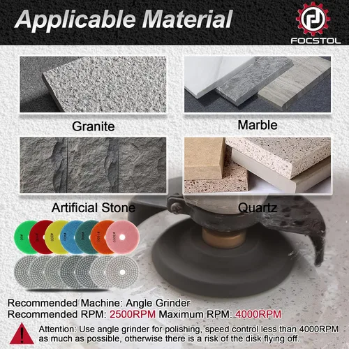 Miniatura 5 de FOCSTOL Almohadillas de pulido húmedo de diamante – Kit de pulido de grano 50 de 4 pulgadas (3.937 in) para granito mármol piedra artificial cuarzo