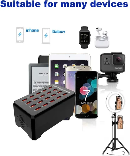 Miniatura 7 de MaxLax Estación de carga USB de 20 puertos, 100 W/20 A, compatible con teléfonos inteligentes, tabletas y otros dispositivos USB