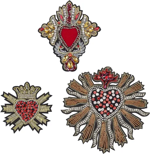 INFUNLY Parches de lentejuelas con cuentas, 3 parches geniales para chaquetas, parches de corazón de diamantes de imitación, parches para coser en