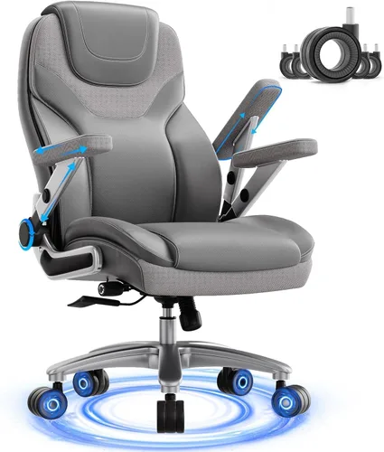 Miniatura 10 de Silla de oficina grande y alta con brazos 5D, silla de escritorio resistente de tela y piel sintética, soporte lumbar ajustable y altura, función