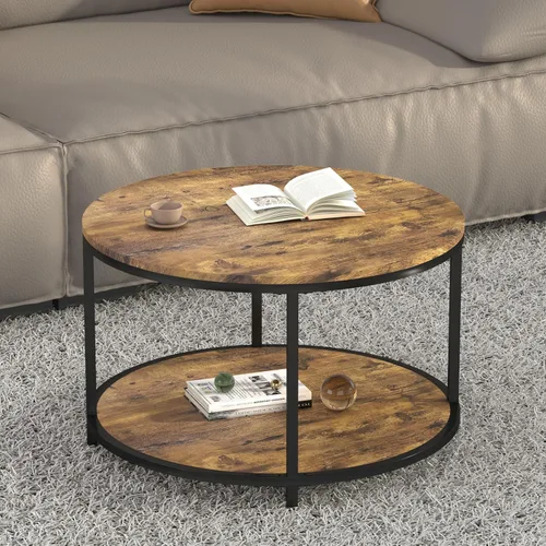 Miniatura 10 de NSdirect Mesa auxiliar redonda de 32 pulgadas para sala de estar, mesa central de madera maciza de 2 niveles para decoración del hogar con estante