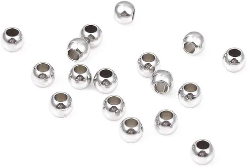 Miniatura 3 de BEADIA Cuentas espaciadoras de acero inoxidable de 0.197 x 0.157 in, redondas, sueltas, para hacer joyas, 100 unidades con agujero de 0.098 pulgadas