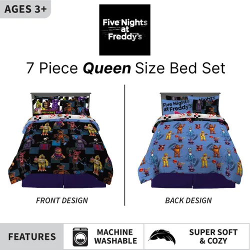Miniatura 373 de Franco - Juego de edredón y sábanas supersuaves con funda, para niños, 7 piezas, tamaño matrimonial, Five Nights At Freddy's Cinco noches en Freddy's