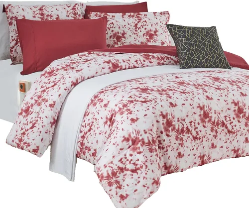 Elegant Comfort Juego de edredón reversible de 10 piezas, estampado de teñido anudado, almohada decorativa y sábana bajera con bolsillos