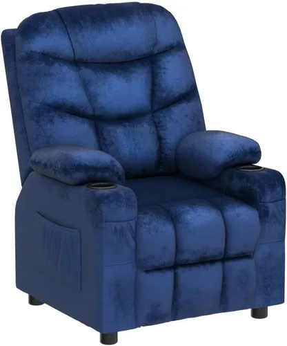 Miniatura 5 de Costzon Silla reclinable para niños con soporte para tazas, silla de salón de terciopelo ajustable con reposapiés y bolsillos laterales