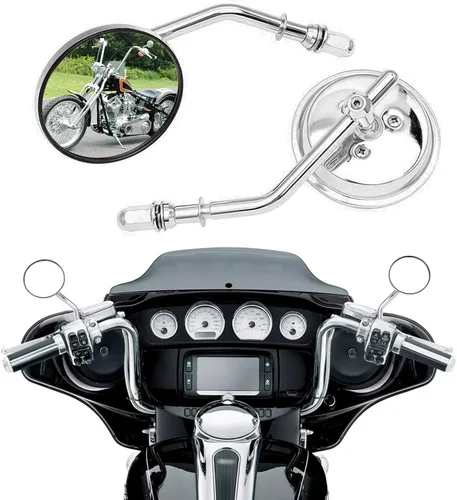 Miniatura 20 de DREAMIZER Espejos para motocicleta cromados compatibles con Harley Davidson - Espejo lateral mini en forma de lanza para Sportster 48, Road Glide