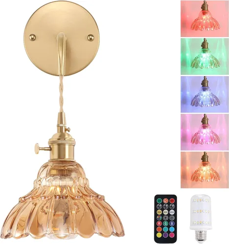Miniatura 25 de Shenmoyl Aplique de Pared Vintage con Pantalla de Cristal con Patrón de Lirio de los Valles Verde, Cadena Ajustable, Luz de Pared Montada Retro