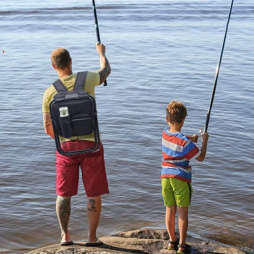 Miniatura 2 de YESIACE Taburete plegable portátil para acampar, mochila con bolsa refrigeradora, asiento de senderismo, pesca al aire libre, regalos de caza, negro