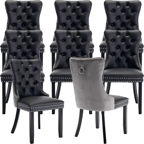 Miniatura 69 de Velvet Dining Chairs Set of 2, Tufted High Chairs with Nailhead Trim, Pull Ring, Black Solid Wood Legs, Elegant Upholstered Accent Chairs for Dining