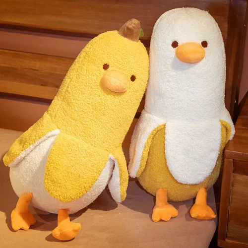Miniatura 6 de Peluche de pato de plátano de 13.7 pulgadas, lindo animal de peluche de plátano, almohada larga de felpa de pato plátano, divertida almohada