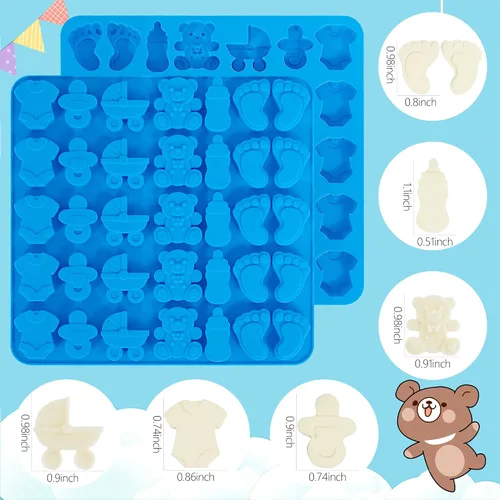 Miniatura 3 de Sidosir 3 moldes de silicona de chocolate para baby shower, antiadherentes para bebé, moldes de huellas para chocolate, chupete de botella