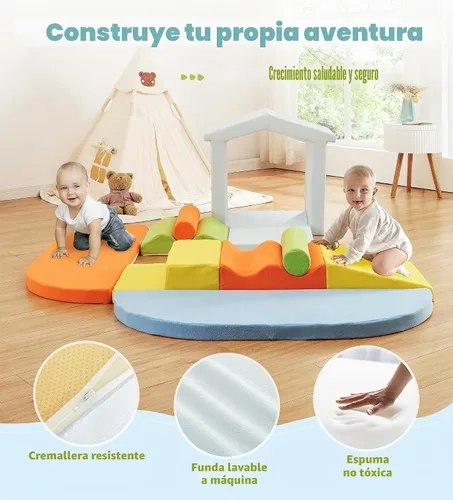 Miniatura 5 de Elftopia Bloques de escalada de espuma de 10 piezas con rampa y escaleras para niños pequeños, juego de gimnasio suave, juguetes de escalada