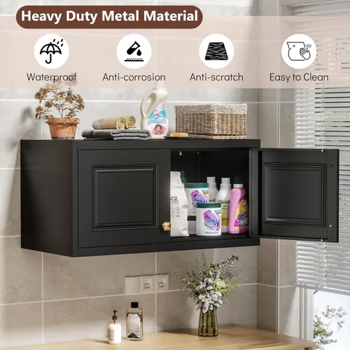 Miniatura 4 de Polup Armario de pared con puertas, gabinete de almacenamiento de metal para almacenamiento de cocina, gabinete superior pequeño, para comedor, sala