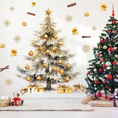 Miniatura 16 de 59x47 Pulgadas Adhesivos de Árbol de Navidad Azul Grande para Pared, Extraíbles DIY, Adhesivos de Árbol de Navidad Acuarela Gigantes para Baño