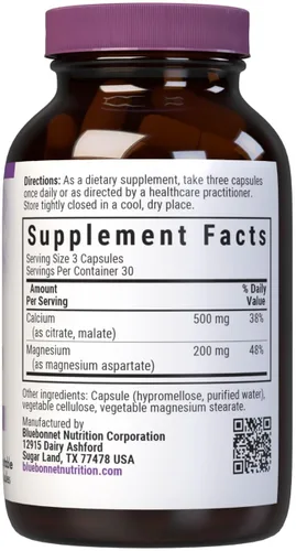 Miniatura 2 de Bluebonnet Nutrition Calcio y magnesio, salud ósea*, sin OMG, vegano, certificado Kosher, sin gluten, sin soja, 90 cápsulas vegetales, 30 porciones