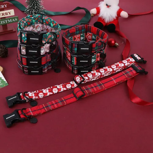 Miniatura 5 de DOGWONG Collar de Algodón Navideño para Perro, Collar de Perro Rojo de Papá Noel, Collares Duraderos para Mascotas de Fiestas Navideñas, Lindo Rojo