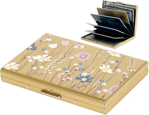 Miniatura 95 de BONSYL® Soporte para tarjetas de crédito, cartera delgada de metal con bloqueo RFID, con 6 ranuras para tarjetas, para mujeres y hombres.