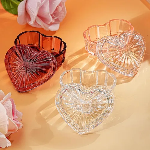 Miniatura 14 de kanpura Joyero de cristal en forma de corazón, caja de dulces con tapa, caja de almacenamiento para aretes, collar, pecho, caja de almacenamiento