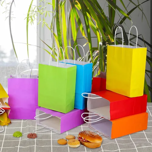 Miniatura 6 de XPCARE 60 Bolsas de Regalo de Papel, 6.3"x3.15"x8.66" Bolsas de Papel Kraft para Recuerdos de Fiesta a Granel Bolsa de Dulces Arcoíris Bolsa