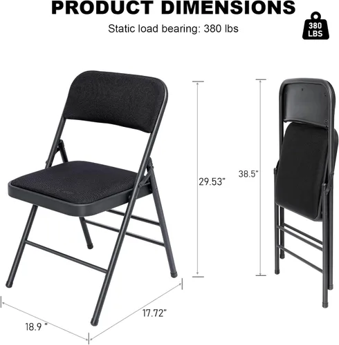 Miniatura 3 de Juego de 4 sillas plegables de tela con cojín acolchado y respaldo, asiento plegable para interiores y exteriores con marco de acero para el hogar