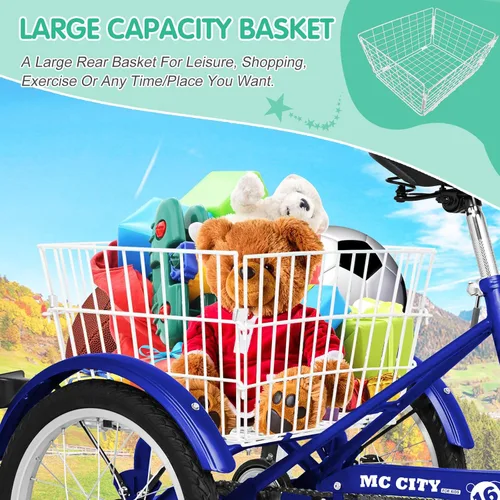 Miniatura 6 de LILYPELLE Triciclo triciclo de 16 pulgadas para principiantes y bicicletas de 3 ruedas de una sola velocidad, bicicletas de tres ruedas con cesta