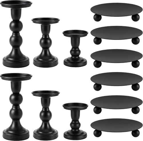 Vesici 12 Pcs Candlestick Holder Plate Pillar Candle Holder Candles Stand Decorative Centerpieces for Table Wedding Events Party Living Room