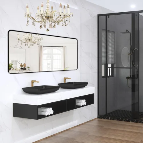 Miniatura 47 de Espejo de montaje en pared para baño, espejo rectangular de tocador rectangular con marco de metal negro cepillado (16 x 20 pulgadas, negro)