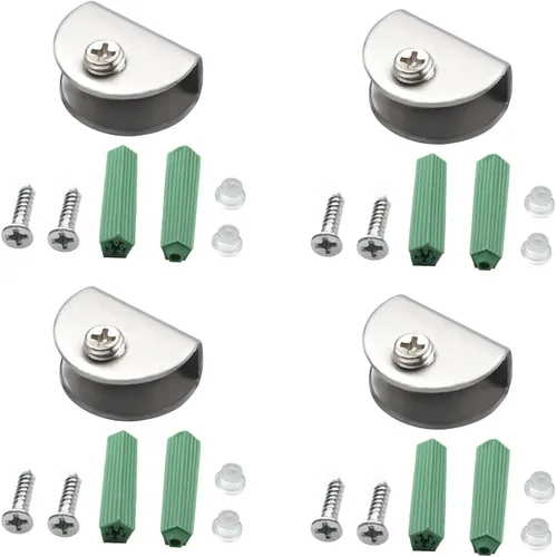Miniatura 28 de MroMax 12PCS 1.1" x 0.87" x 0.47" (LxWxH) Soporte de estante de vidrio semicírculo ajustable acero inoxidable puerta gabinete clip plateado