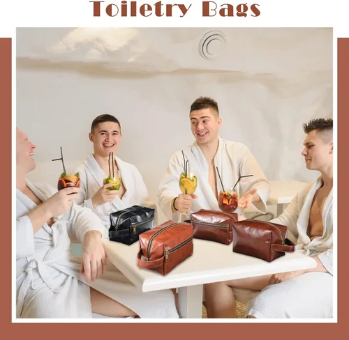 Miniatura 6 de Hillban 6 piezas de regalo para padrinos de boda, bolsa de aseo de viaje para hombres, juego de regalos de Bestmen, bolsa de aseo de cuero con asa