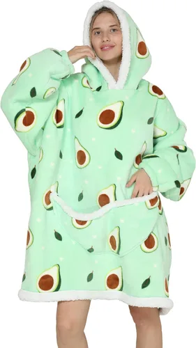 Manta con capucha de gran tamaño, manta portátil para adultos, mujeres y hombres, suave, cálida, cómoda, Sherpa TV, Verde aguacate