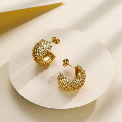 Miniatura 2 de Aretes de aro, aretes de acero inoxidable chapados en oro personalizado, Acero inoxidable, Sin gemas.
