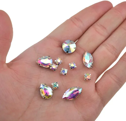 Hahiyo Base de garras de diamantes de imitación para coser, vidrio transparente, formas mixtas, gemas de cristal, ajuste de puntas traseras de