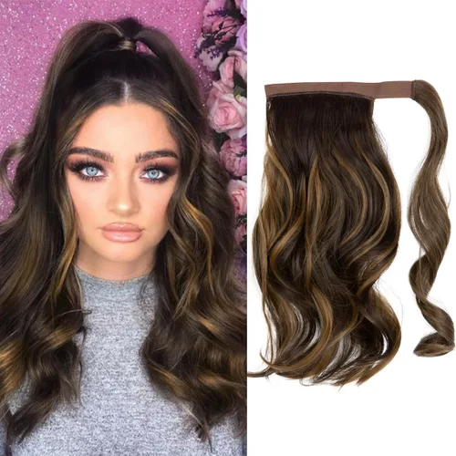 Miniatura 28 de CJL HAIR Extensión de cola de caballo de 18 pulgadas con cabello rizado y ondulado, clip de cola de caballo, peluca sintética falsa para mujeres