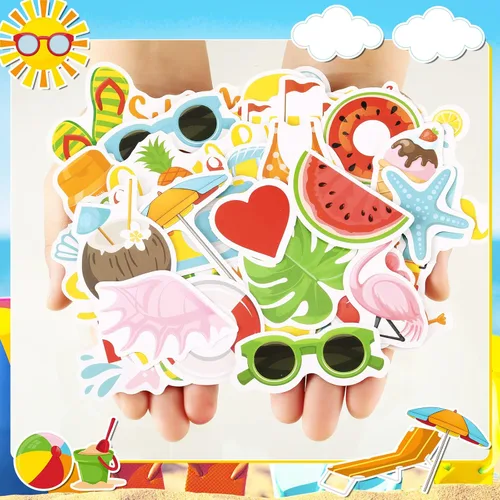 Miniatura 2 de 100 piezas de papel temático de verano, troquelados, cartulina, álbumes de recortes, recortes de verano, adornos de álbumes de recortes para tablón