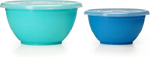Miniatura 3 de Stephanie Imports Juego de 6 cuencos de plástico hechos en Estados Unidos con tapas transparentes (sin BPA y aptos para lavavajillas), color azul