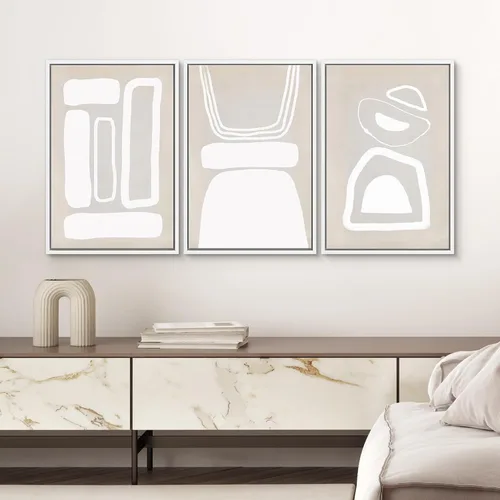 Miniatura 177 de SIGNWIN Lienzo enmarcado para pared, arte con pinceladas de flujo neutro en tonos beige abstractos, ilustraciones, arte moderno, decorativo
