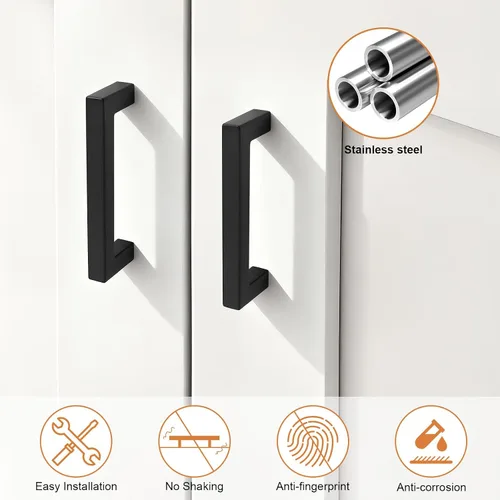 Miniatura 5 de Probrico - Tiradores cuadrados de acero inoxidable para puerta de armario o cajón, color negro, 0.5 pulgadas de ancho, Negro
