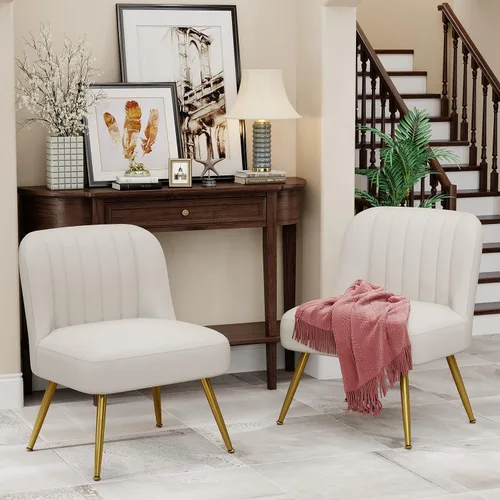 Miniatura 3 de Andeworld Juego de 2 sillas decorativas modernas, tapizadas de gamuza sintética, sillas de sala de estar, elegantes sillas pequeñas sin brazos