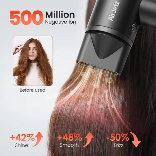 Miniatura 4 de Secador de pelo, 160,000 rpm, secador iónico de alta velocidad para secado rápido, secador de pelo ligero profesional con difusor, boquilla