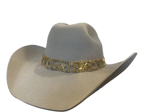 Miniatura 7 de GENUINE TEXAS BRAND Sombrero de oro masónico con joyas, Oro