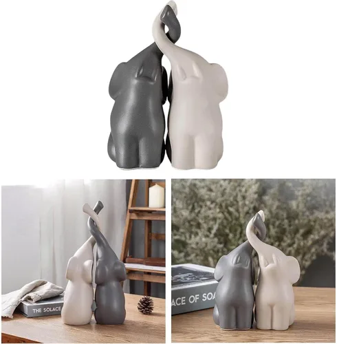 Miniatura 8 de Figuras de cerámica de elefante gris y blanco, arte de pie, artesanía para decoración del hogar, M