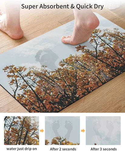 Miniatura 3 de Tapete de baño para bañera y hojas de flores de otoño, antideslizante, de secado rápido y absorbente, de tierra de diatomeas, fregadero, cocina