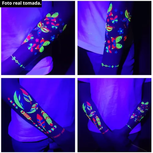 Miniatura 2 de Tatuajes que brillan en la oscuridad 172 PIEZAS – Suministros de fiesta que brillan en la oscuridad, pintura corporal de neón UV reactiva a la luz