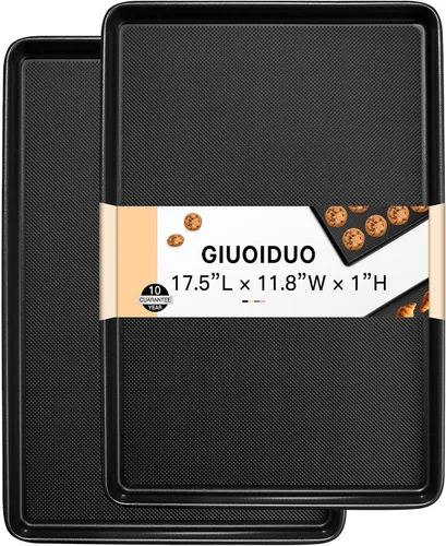 Miniatura 8 de GIUOIDUO Paquete de 2 bandejas para hornear de media hoja, juego de bandejas para hornear de calidad comercial, sartenes de acero al carbono