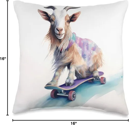 Miniatura 4 de Skateboarding Goat Adventurous Goat On Skateboard Monopatín de cabra, animal, almohada deportiva, 16x16, multicolor