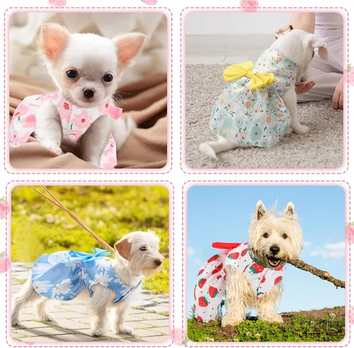 Miniatura 6 de Saintrygo 5 piezas de vestido floral para perro, lindo vestido para perro, falda para mascotas, vestidos para mascotas, vestidos para gatos, vestido
